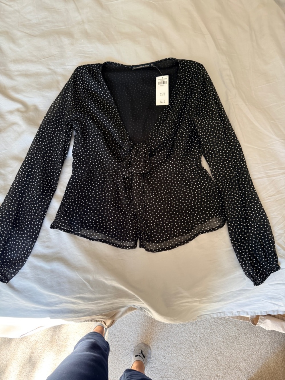 Abercrombie & Fitch Black Polka Dot Tie-Front Blouse